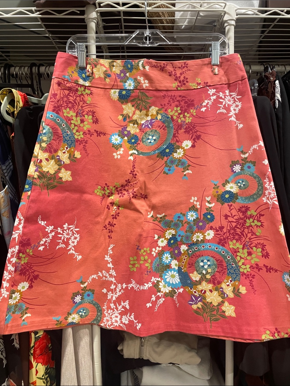 Charlotte Russe Coral Floral A-Line Skirt with Multicolor Print